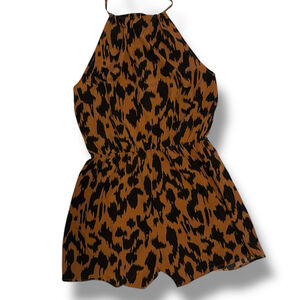 Brown Black Leopard Print Halter Romper Size M by SHEIN